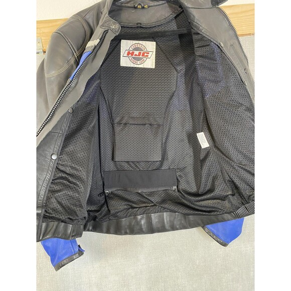 HJC Leather Jacket Mens 50 Black Blue Motorcycle Riding Gear Armor Zip - Picture 11 of 14
